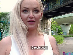Busty blonde eurobabe gets paid to jerk and ride POV dick