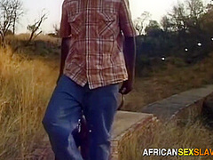 Taking this ebony bitch outdoor for a walk and a spanking