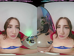 Naughty brunette lets you watch as she masturbates in virtual reality