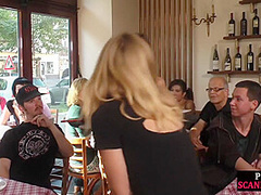 Public sub sucking dom dick in group wit voyeurs watching
