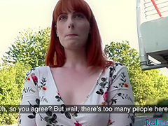 Pickedup redheaded euro rides outdoors before bentover