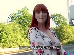 Pickedup redheaded euro rides outdoors before bentover
