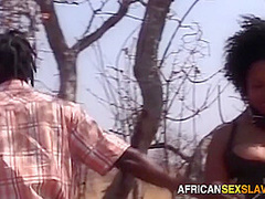 Time for an outdoor african slut whipping tied up to a tree