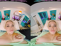 Seductive blonde with big boobs gives you a steamy show in VR