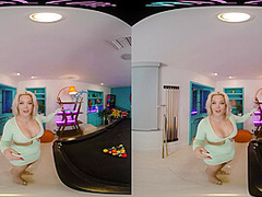 Seductive blonde with big boobs gives you a steamy show in VR