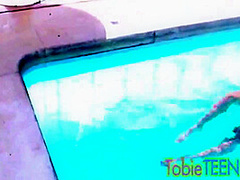 Tobie Teen with small tits Fingering at Pool Solo