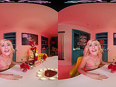Your gorgeous blonde girlfriend thanks you for her Valentine's Day gifts in VR
