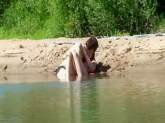 Thin girl spied as she fucks by the river