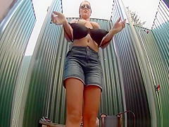 Hot ass woman in beach cabin