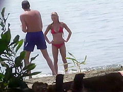 Beautiful beach girl is fully inspected