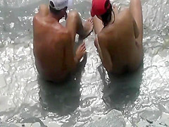 Hot blowjob caught on the rocky beach