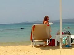 Sexy ass brunette chick in red bikini