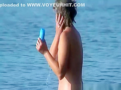 Nudist mature and hair washing
