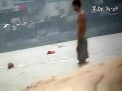 Small boobs teen topless at beach