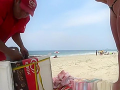 Micro bikini stuffed in her pussy lips