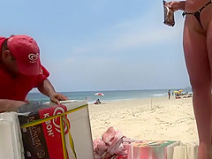 Micro bikini stuffed in her pussy lips