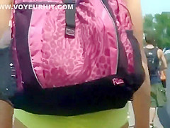 Following a cute teen girl to the beach