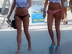 Four beautiful girls walking