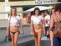 Four beautiful girls walking