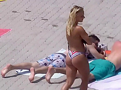 Blonde's accidental nudity by the pool