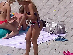 Blonde's accidental nudity by the pool