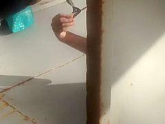 Hot young babe changing in a beach cabin