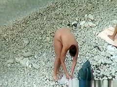 Chubby nudist woman with hairy pussy