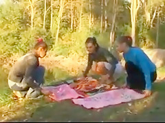 Three skinny beauties moaning at a pond