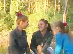 Three skinny beauties moaning at a pond