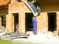 90 college girl in construction site threesome