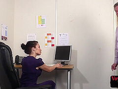 Office voyeur showing off tits and ass in erotic lingerie