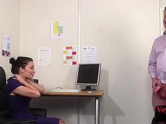 Office voyeur showing off tits and ass in erotic lingerie