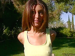 Teen masturbates outdoors in close up scene