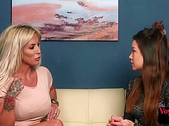 Inked british voyeurs watching wanker in erotic threesome