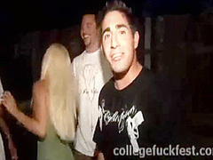 Slutty blonde teen sucks college cock