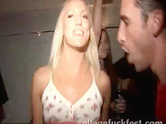 Slutty blonde teen sucks college cock