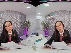 Asian spinner masturbates with her toys in VR