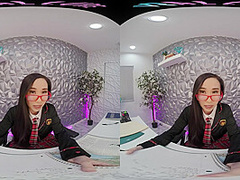 Asian spinner masturbates with her toys in VR
