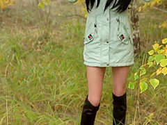 Fucked Herself With Two Cucumbers In Her Pussy And Ass While Walking In The Woods. 8 Min