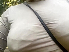 Milf Flashing Tits And Play Erect Nipples In Public/ Masturbation In The City Park