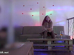 Jeny Smith teasing a stranger. Then he strokes her in a Night Club