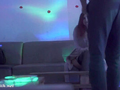 Jeny Smith teasing a stranger. Then he strokes her in a Night Club