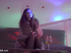 Jeny Smith teasing a stranger. Then he strokes her in a Night Club