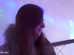 Jeny Smith teasing a stranger. Then he strokes her in a Night Club