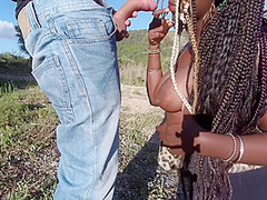 Sweet Ebony With Hot Big Boobs Loves Suck In The Great Outdoor- Blowjob Handjob & Facial Cum Pov