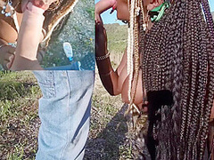 Sweet Ebony With Hot Big Boobs Loves Suck In The Great Outdoor- Blowjob Handjob & Facial Cum Pov