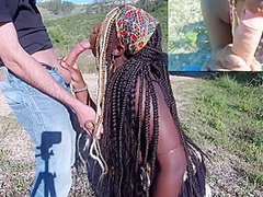 Sweet Ebony With Hot Big Boobs Loves Suck In The Great Outdoor- Blowjob Handjob & Facial Cum Pov