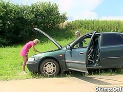 Teen ***gystyled outdoors with masturbating GILF