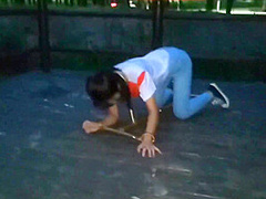 Harley Shirt Asian Girl Outdoor Bondage