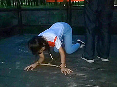 Harley Shirt Asian Girl Outdoor Bondage